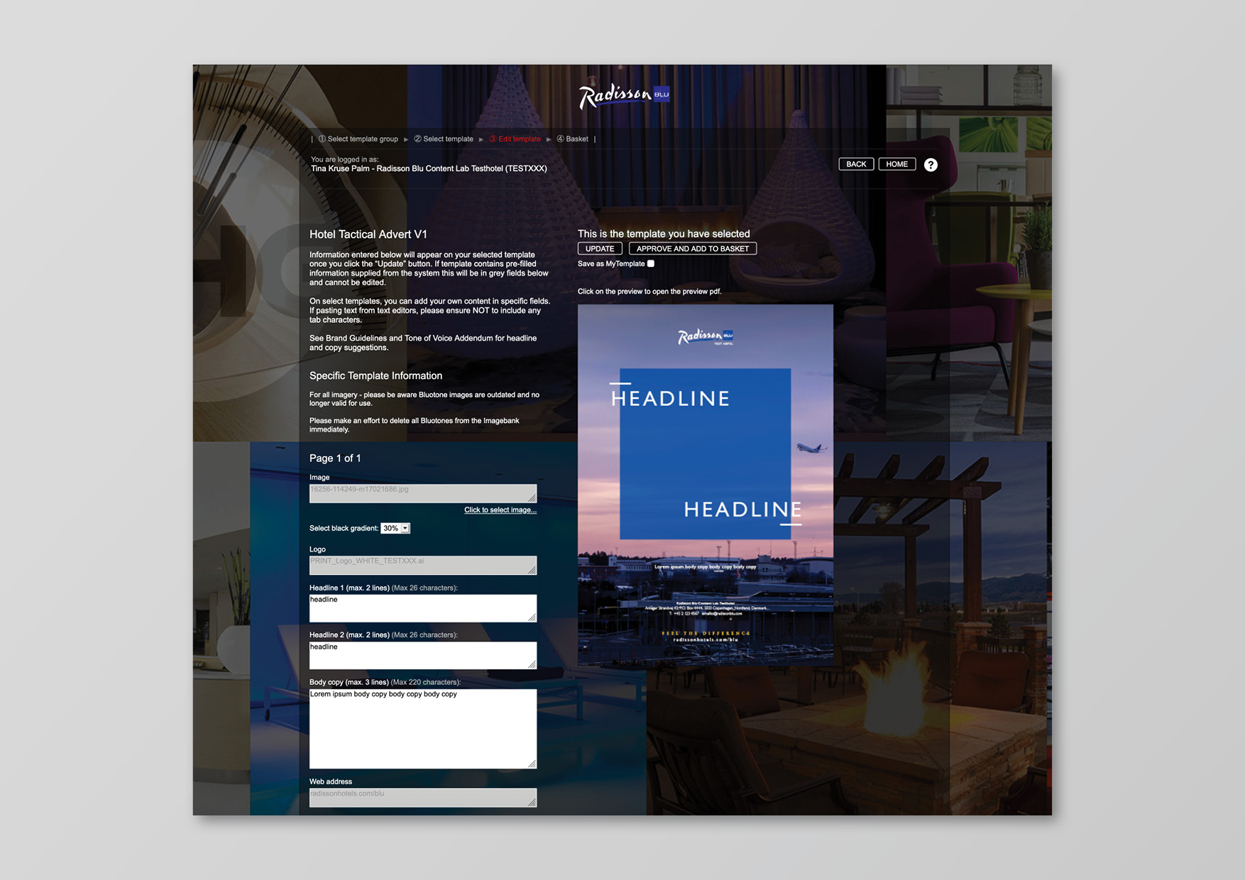 Brand Artwork Tool - setup of input fields in browser and test for functionality and usability