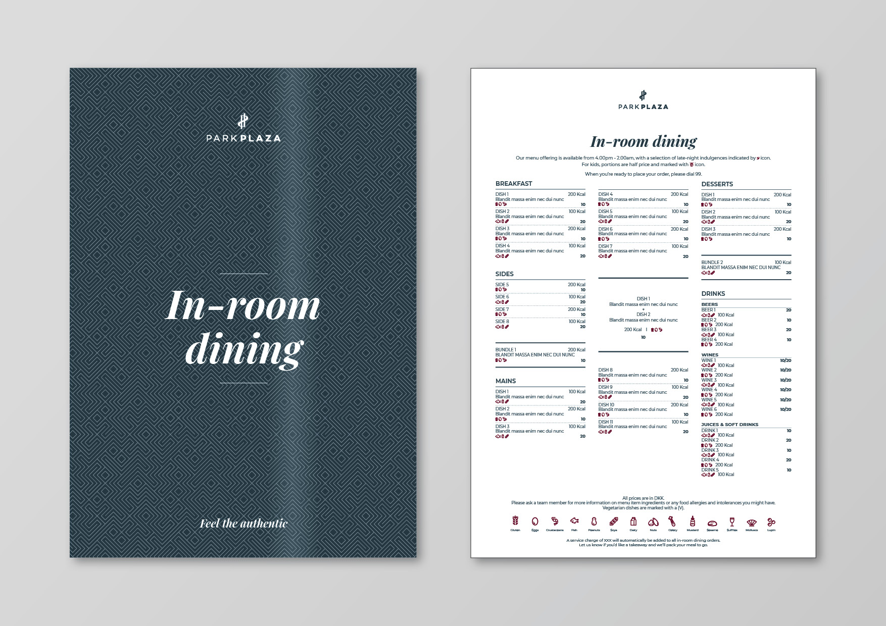 Park Plaza In-room dining menu card